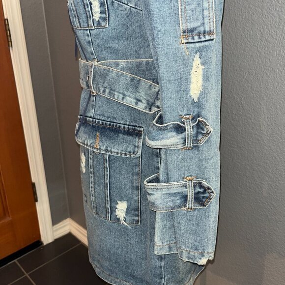 OOOK - I HEART DIY Blue Denim Jean Grunge Dress Recycled Redesigned Repurposed M - Picture 7 of 14